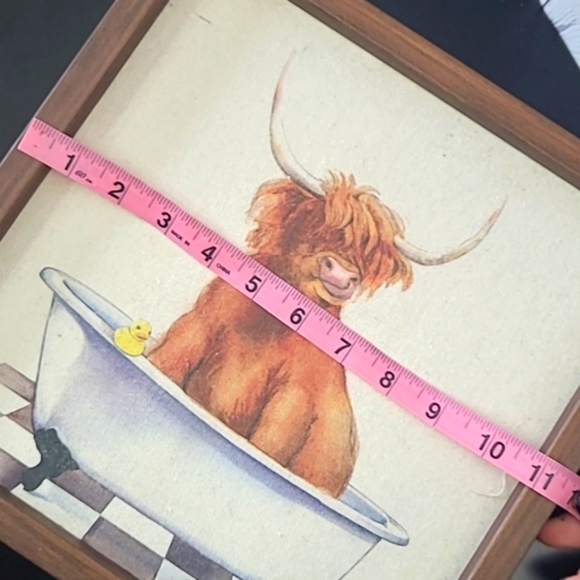 Highland Cow Texas Country Cattle Bathtub Rubber Duck Wood Framed Canvas Print - Picture 14 of 16